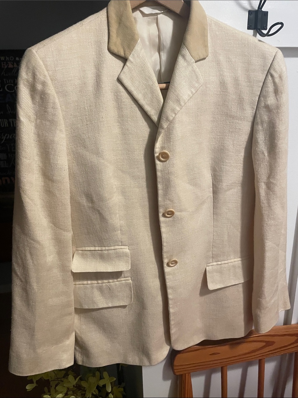 Women's Cream Blazer with Tan Contrast Collar